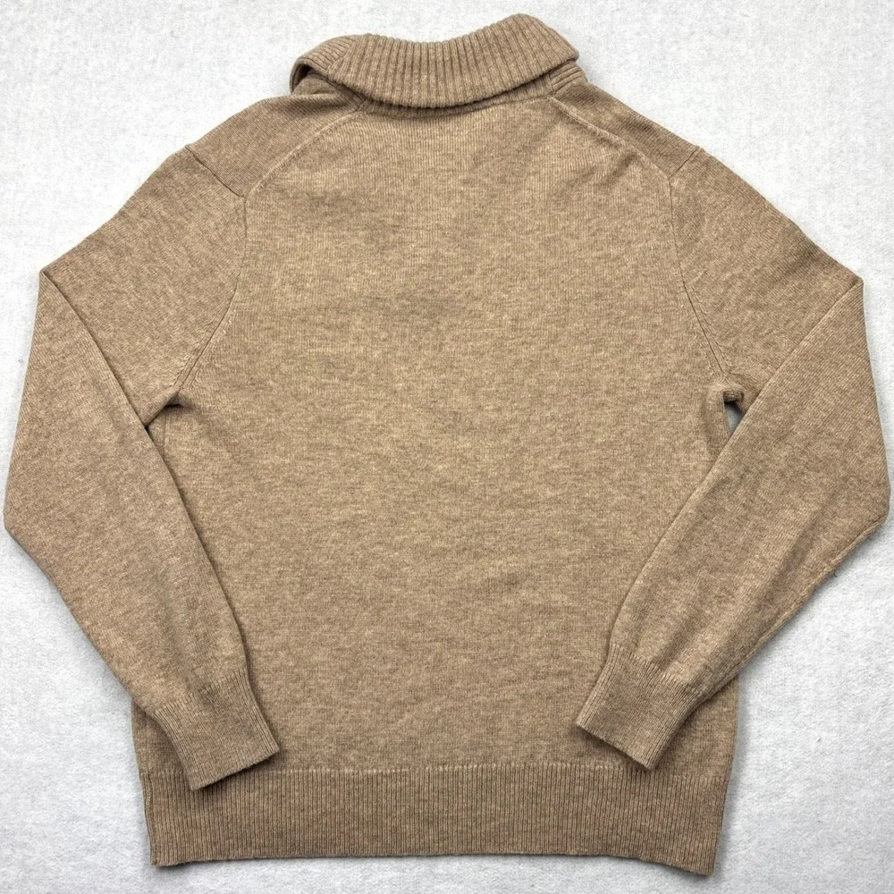 J.Crew Shawl Collar Sweater Mens Large L Heathered Tan Lambs Wool Blend Pullover